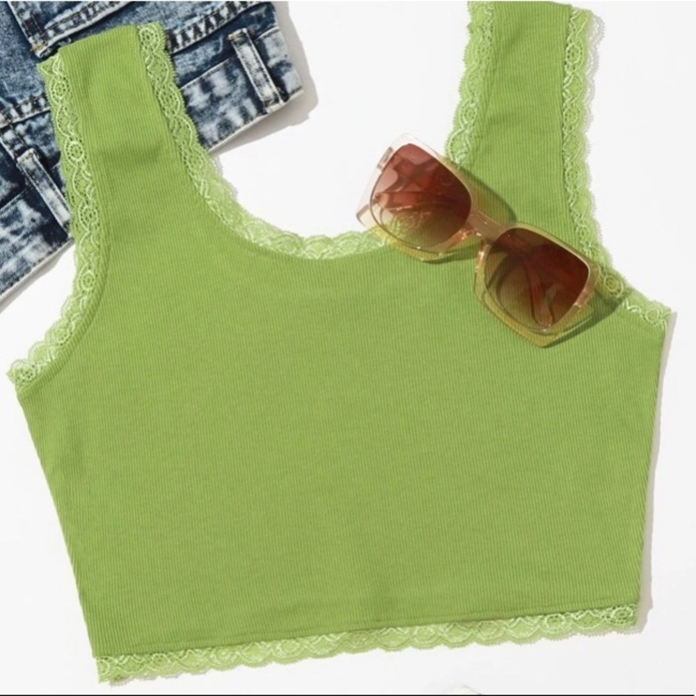 Lace Trim Rib-knit Tank Top